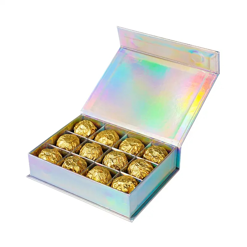 Boîte de chocolat vide en papier laser avec logo personnalisé pour 12 pièces