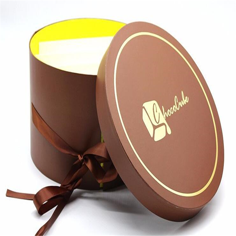 Boîte cylindrique en chocolat recyclable avec fermeture à ruban