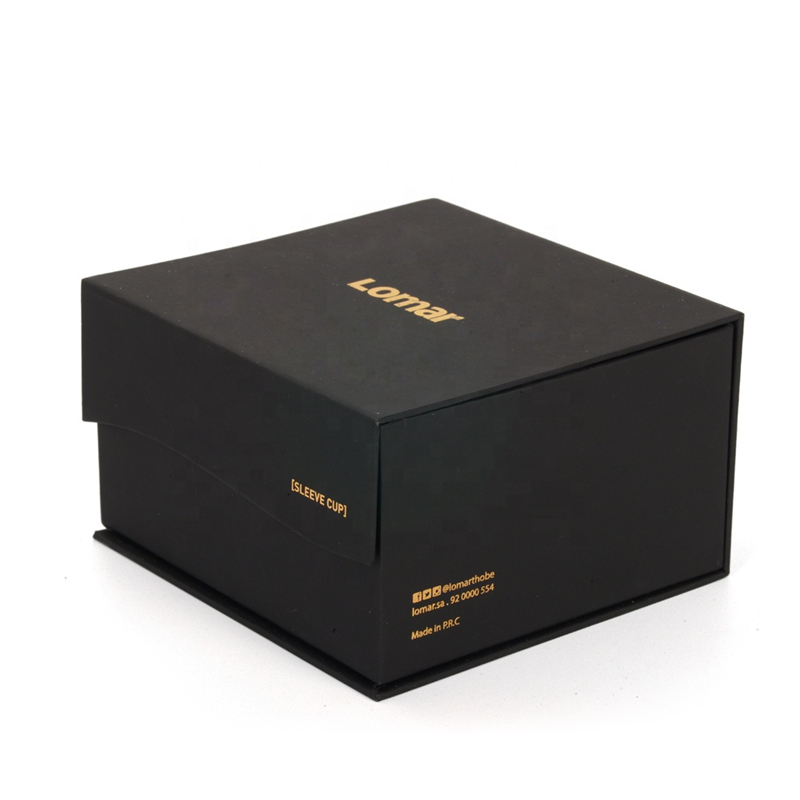 Boîte de papier de carton d'emballage de cadeau de montre de bijoux de luxe magnétique noir fait sur commande