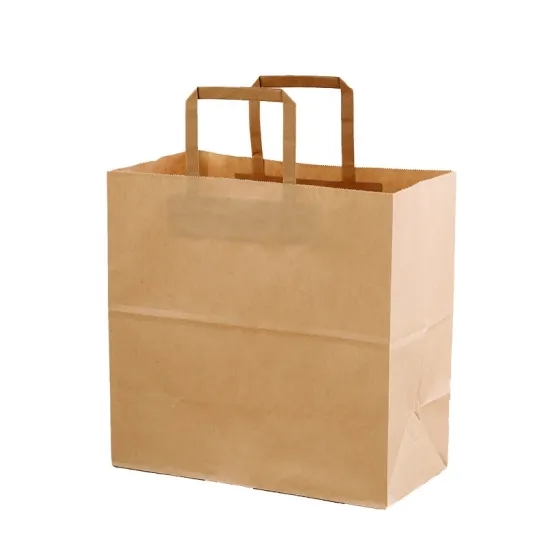 Logo imprimé personnalisé Recyclé Fast Food Lunch Emballage Brown Kraft Take Away Paper Bag avec poignée